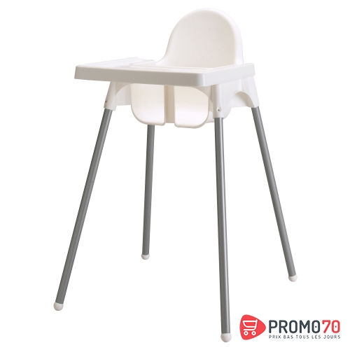 Antilop chaise haute avec tablette, couleur argenté blanc, couleur argentée