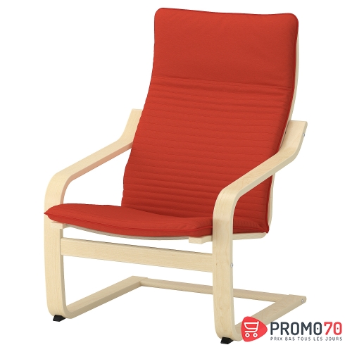 Po??ng fauteuil, placage hêtre, knisa orange rouge/orange 